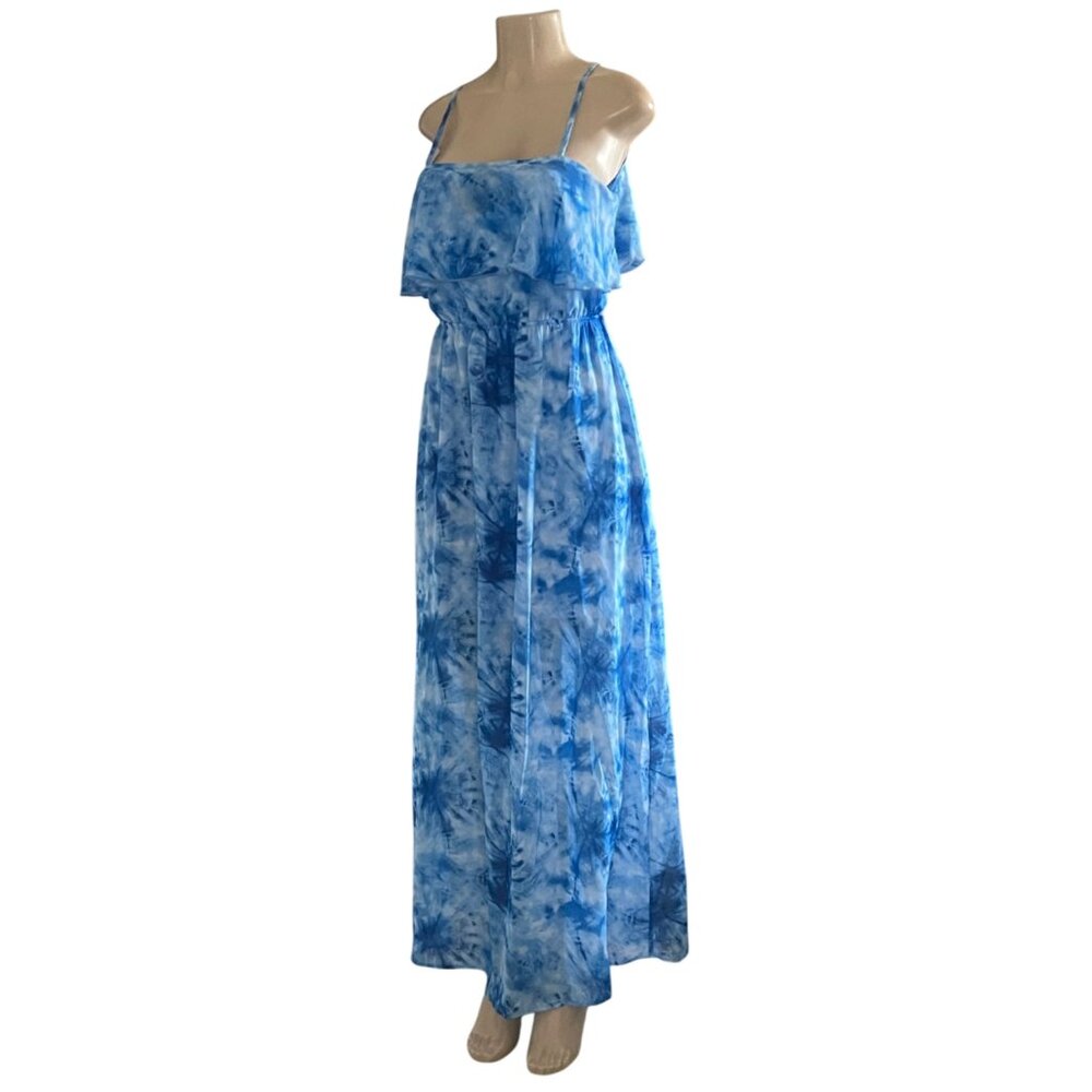 As U Wish Color Splash Tie Dye Overlay Open Back Casual Bohemian Maxi Dress M